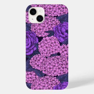 Coque Pour iPhone 14 Plus Peine et hydrangée en rose et violet