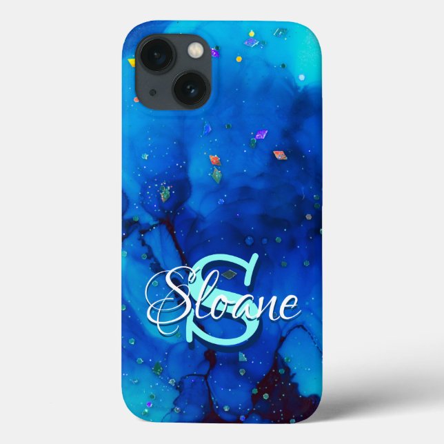 Coques Case-Mate iPhone Peinture à l'encre d'alcool sous-marine bleu profo (Verso)