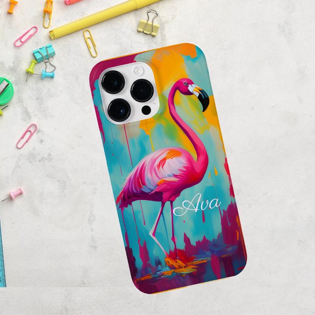 Coques Case-Mate iPhone Peinture à l'huile de Flamant rose oeuvre personna (Créateur téléchargé)