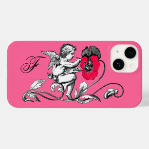 COQUE POUR iPhone 14 PEINTURE D'ANGE UNE FLEURS ROSE, MONOGRAMME