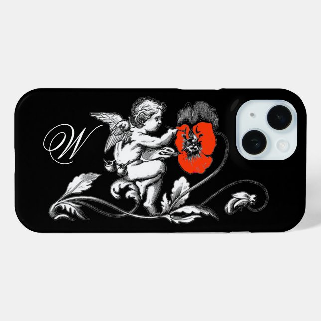 Coques Case-Mate iPhone PEINTURE D'ANGE UNE FLEURS ROUGE, MONOGRAM, Noir (Verso (horizontal))