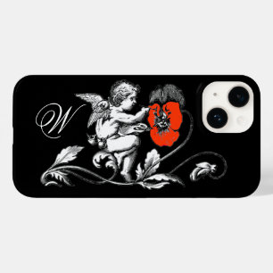 Coques Pour iPhone PEINTURE D'ANGE UNE FLEURS ROUGE, MONOGRAM, Noir
