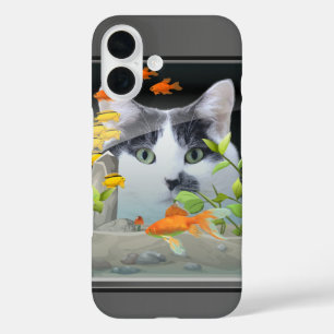 Coque Pour iPhone 16 Peinture de chats dans le réservoir de poisson Pho
