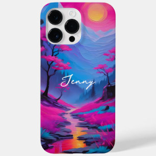 Coque Pour Pour iPhone 14 Pro Max Peinture de néon personnalisée Paysage Magenta Cya
