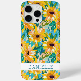 Coque iPhone 15 Pro Max Peinture de tournesol colorée monogrammée