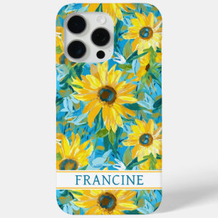 Coque iPhone 15 Pro Max Peinture de tournesol personnalisée