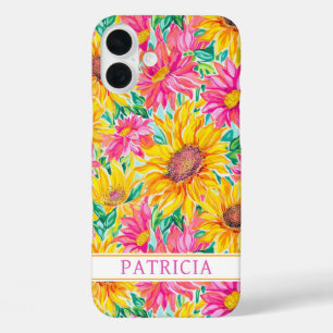 Coques iPhone 16 Plus Peinture de tournesols colorés avec monogramme