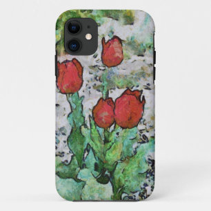 Coque iPhone 11 Peinture de tulipes rouges