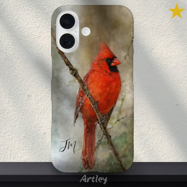 Coques Case-Mate iPhone Peinture d'oiseaux cardinaux du Nord Nom personnal (Créateur téléchargé)