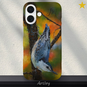 Coque Pour iPhone 16 Peinture d'oiseaux nuthatch à poitrine blanche Nom