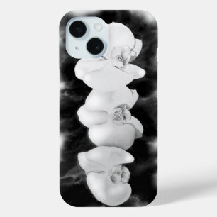 Coque Pour iPhone 15 Peinture d'orchidée noir blanc tropical floral  