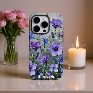 Coques iPhone 16 Pro Peinture florale texturée en blues