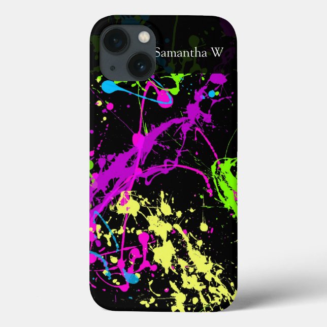 Coques Case-Mate iPhone Peinture fraîche Retro Neon Splatter sur noir (Verso)