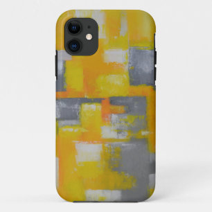 Coque iPhone 11 peinture gris jaune blanc abstrait