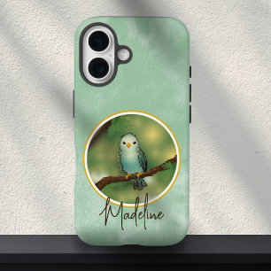 Coque Pour iPhone 16 Peinture jolie d'oiseau bleu mignon avec nom perso