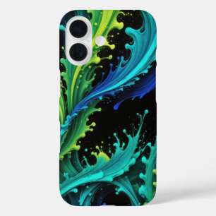 Coque Pour iPhone 16 Peinture Néon Splashes Sur Noir