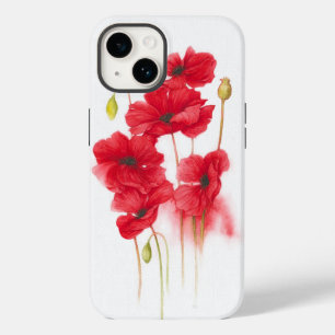 Coque Pour iPhone 14 Peinture rouge sur le pavot blanc
