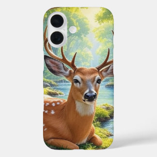 Coque Pour iPhone 16 Peinture sur la forêt de cerfs