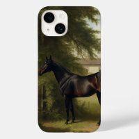 Peinture vintage Equestre Chasseur Noir Cheval