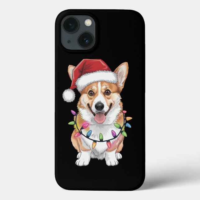 Coques Case-Mate iPhone Pembroke Welsh Corgi Père Noël Arbre de Noël Lumiè (Verso)