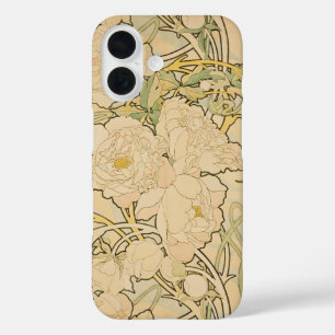 Coques iPhone 16 Peonies d'Alphonse Mucha, Art Nouveau Vintage