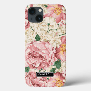 iPhone 13 Coque Peonies vintages et Hydrangeas Motif