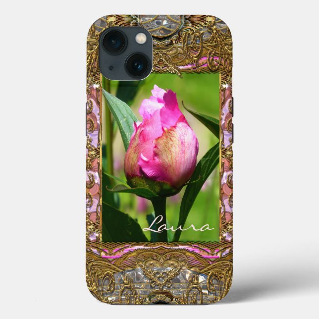 Coques Case-Mate iPhone Peony Bud Élégant Monogramme Floral (Verso)