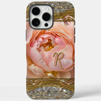 Coques iPhone 16 Pro Max Peony Parfait Pinkish Monogramme Élégant