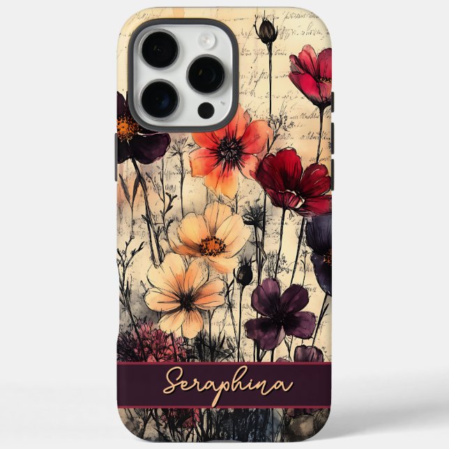 Coques Case-Mate iPhone Pépites Fleurs sauvages personnalisées rouge foncé (Verso)