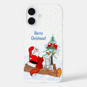 Coque Pour iPhone 16 Père Noël avec Lapin Renard et Écureuil