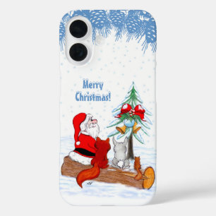 Coque Pour iPhone 16 Père Noël avec Renard de lapin et écureuil