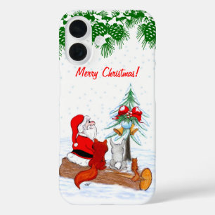 Coque Pour iPhone 16 Père Noël avec Renard de lapin et écureuil