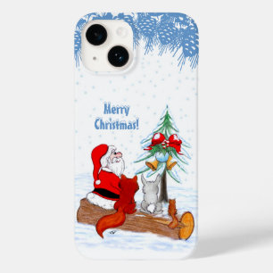 Coque Pour iPhone 14 Père Noël avec Renard de lapin et écureuil