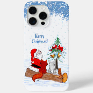 Coque iPhone 15 Pro Max Père Noël avec Renard de lapin et écureuil