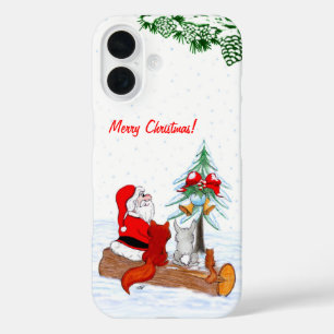 Coque Pour iPhone 16 Père Noël avec Renard de lapin et écureuil