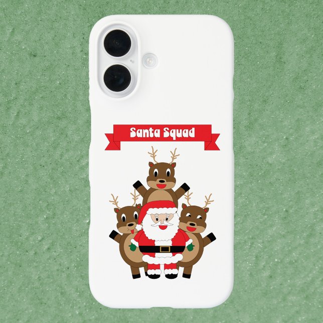 Coques Case-Mate iPhone Père Noël Squad Christmas Reindeer Drôle (A phone case with a graphic of Santa & reindeer with a red banner that reads Santa Squad.)