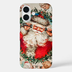 Coque Pour iPhone 16 Père Noël victorien au téléphone avec des enfants