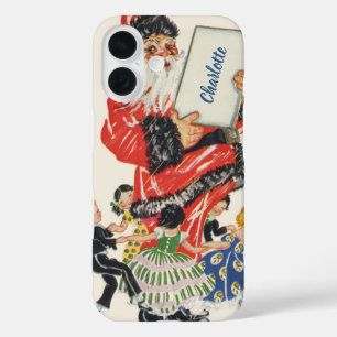 Coque Pour iPhone 16 Père Noël vintage de Noël et danse des enfants