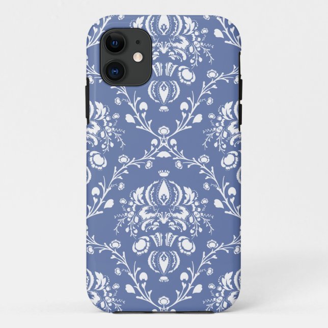 Coques Case-Mate iPhone Périwinkle bleu et blanc Damas (Dos)