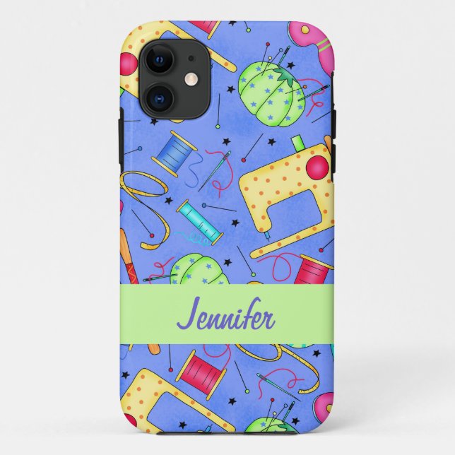 Coques Case-Mate iPhone Périwinkle Blue Sewing Notions Nom Personnalisé (Dos)