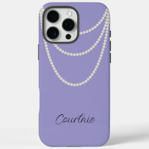 Coques iPhone 16 Pro Max Perles blanches violettes glamées