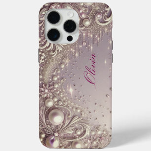 Coque iPhone 15 Pro Max Perles dorées élégantes modernes et mignonnes pour