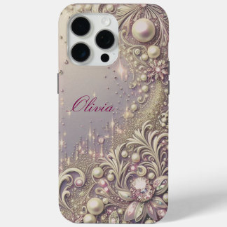 Coque iPhone 15 Pro Max Perles dorées élégantes modernes et mignonnes pour