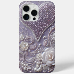 Coque iPhone 15 Pro Max Perles violettes élégantes et mignonnes pour la Sa