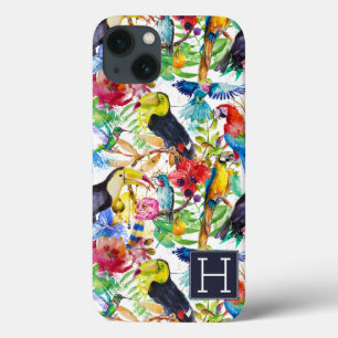 iPhone 13 Coque Perroquets aquarelles colorés Ajouter votre ini