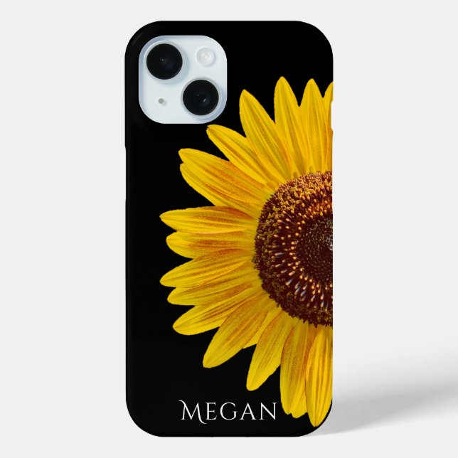 Coques Case-Mate iPhone Personalize Name Black Case with Yellow Sunflower  (Verso)