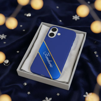 Coque Pour iPhone 16 Personalized Elegant Blue & Gold iPhone Case