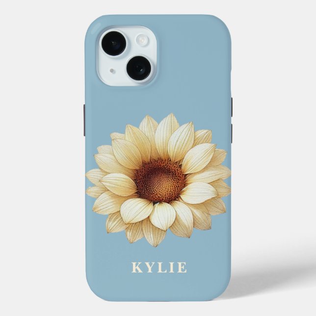 Coques Case-Mate iPhone Personalized Sunflower Name Blue Phone Case (Verso)