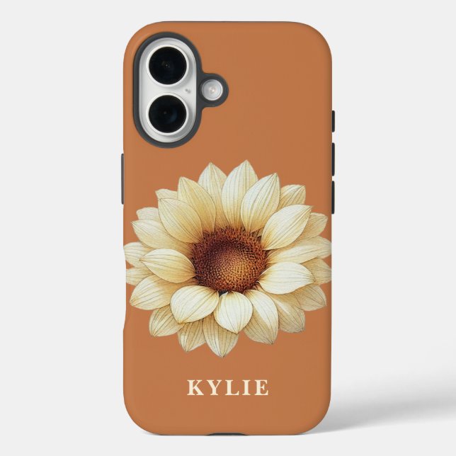 Coques Case-Mate iPhone Personalized Sunflower Name Terra Cotta Phone Case (Verso)