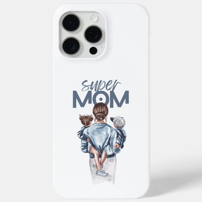 Coques Case-Mate iPhone Personalized Super Mom with Son and Daughter Gift (Verso)
